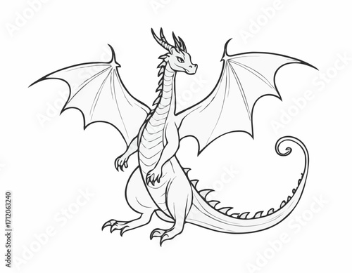 Dragon fairy tale character sketch hand drawn Vector illustration