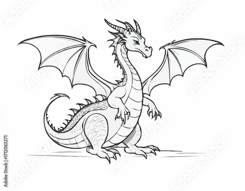 Dragon fairy tale character sketch hand drawn Vector illustration