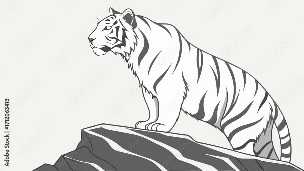 Obraz premium White Tiger Sitting on a Rock Wildlife Illustration Graphic Design Element.