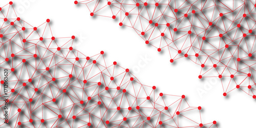 Technology abstract white digital background of connected dot with red line .many squares and rectangle shapes .Internet connection network high digital technology with connecting points and dots