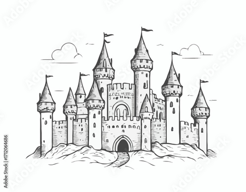 Castle middle ages sketch hand drawn illustration