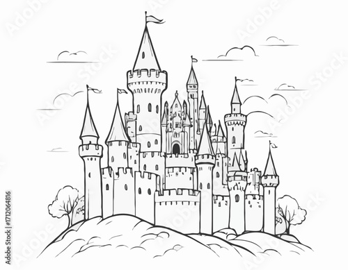 Castle middle ages sketch hand drawn illustration