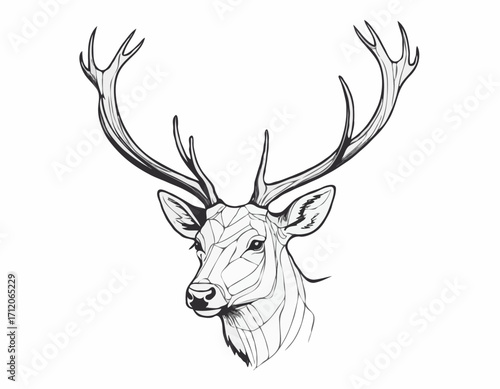 Stag deer head sketch vector graphics monochrome black-and-white drawing Vector illustration