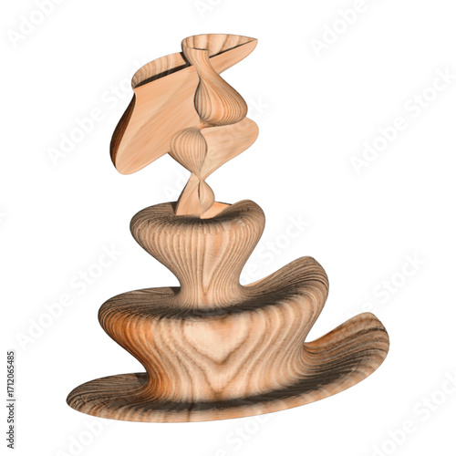 3D Abstract Sculpture with Wood Texture – Organic Twist in Digital Form