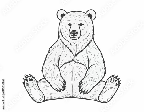 Cute bear animal sitting hand drawn engraving sketch Vector illustration.