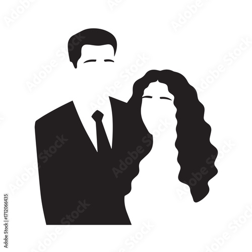 Beautiful Woman in Formal Dress Black and White Illustration Vector Art Design