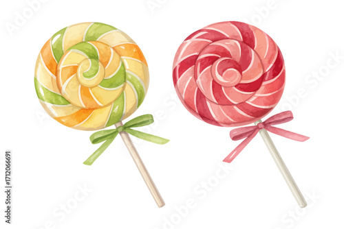 Watercolor Candy Lollipop vector illustration isolated on white background