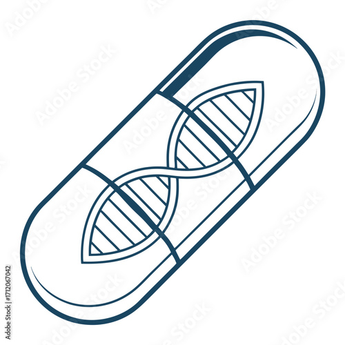 Stylized dna helix symbol integrated within a capsule shape representing biotechnology and pharmaceutical innovation