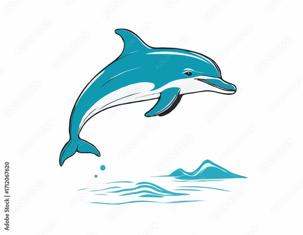 Fototapeta premium Cute dolphin sketch hand drawn engraving style Vector illustration