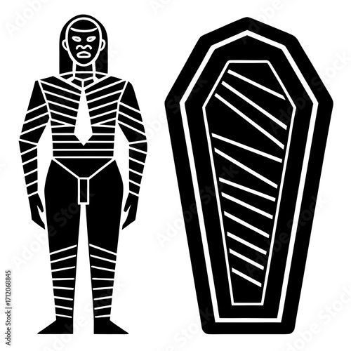 Mummy With Sarcophagus Background Icon Vector Silhouette