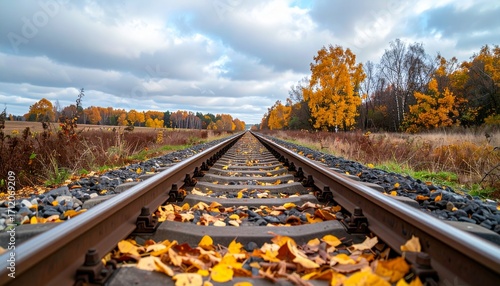 Realistic railway transport scenes: freight trains, passenger trains and railway stations in autumn landscapes. Perfect stock imagery for transport, infrastructure and global logistics themes.