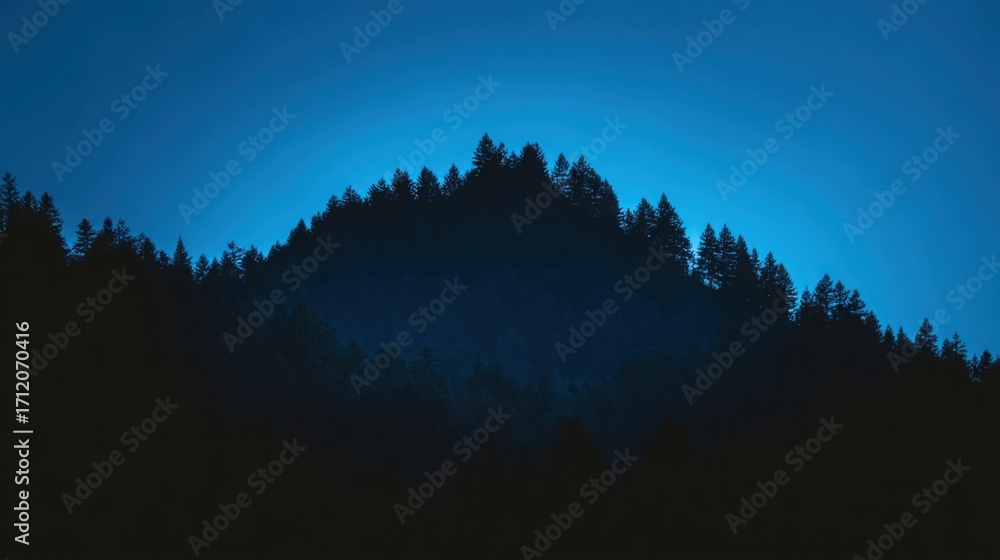 Naklejka premium quiet. A majestic mountain silhouette against a twilight sky, radiating calm and natural beauty. travel magazines, destination branding, designed for outdoor magazines and nature guides.