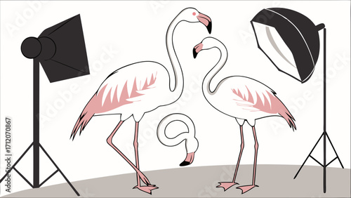 Studio Photography of Pink Flamingos Bird Illustration Wildlife Exotic Birds Photo Shoot Setup Graphic Design Element.