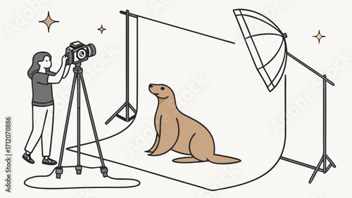 Studio Photography Session Animal Photographer and Lighting Setup Illustration.