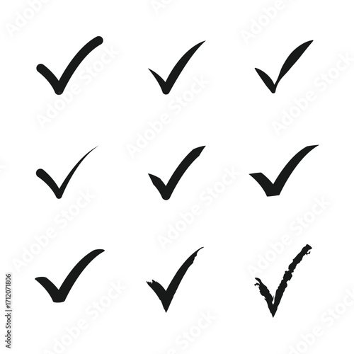 Set of check mark icon black tick check list on white background