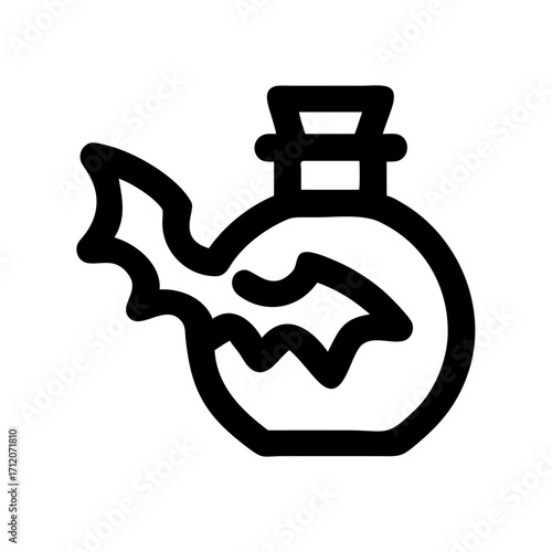 Potion Bottle With Bat Flying Out Icon Vector Silhouette