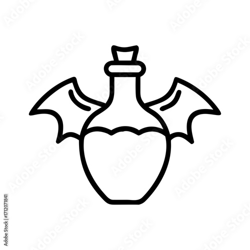 Potion Bottle With Bat Wings Icon Line Art