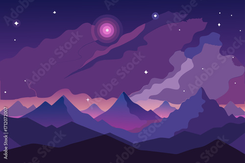 Cosmic Galaxy Sky Blending Into Mountains Scene