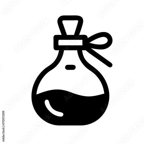 Potion Bottle With Ribbon Tied Neck Icon Vector