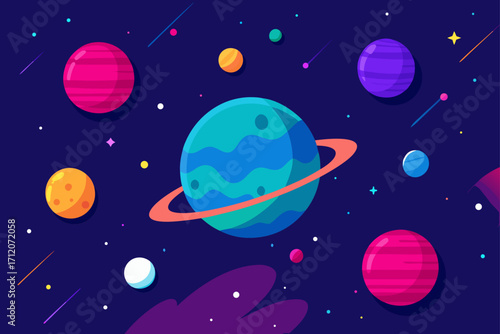 Cosmic Sky With Planets And Galaxies