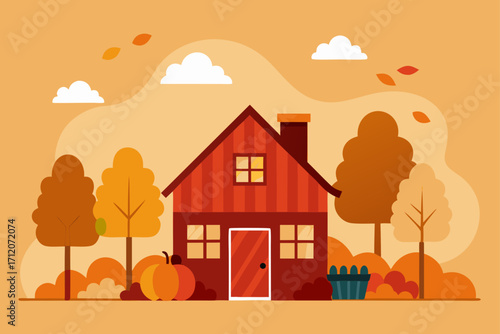Cozy Farmhouse With Autumn Decor Background