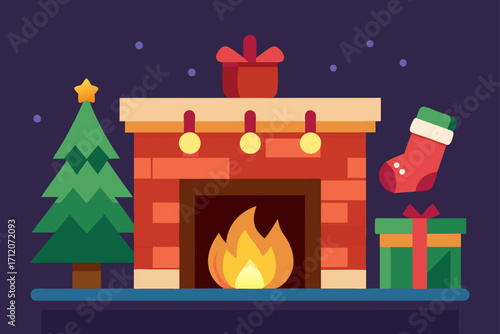 Cozy Christmas Fireplace With Stockings Background