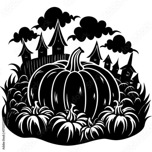 Pumpkin Patch With Fog Effect Icon Vector Silhouette
