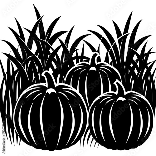 Pumpkin Patch With Tall Grass Icon Vector Silhouette