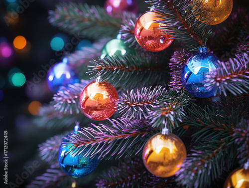 Superb View of christmas tree decorated with ornaments