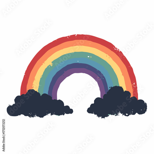 Black silhouette of a rainbow with three arches, plain white background