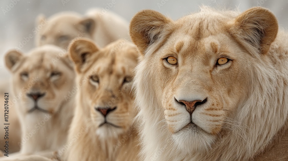 Obraz premium A Majestic Close-Up of a Pride of Lions in Their Natural Habitat