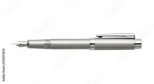 Isolated silver fountain pen for writing or drawing in the office or at home, creativity