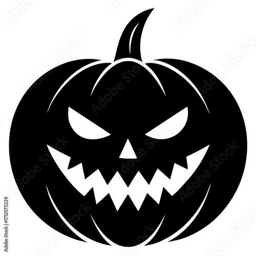 Pumpkin With Carved Spooky Face Icon Vector Silhouette