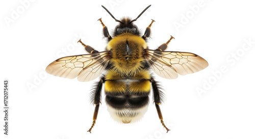 Isolated Common eastern bumble bee in front, Bombus impatiens, arthropod pollinator insect