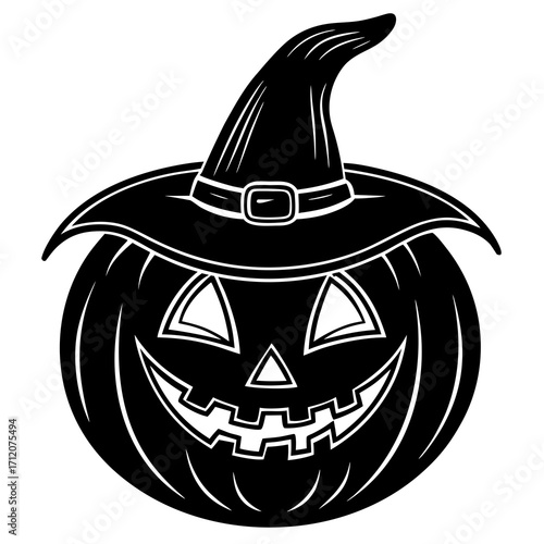 Pumpkin With Playful Expression And Witch Hat Icon