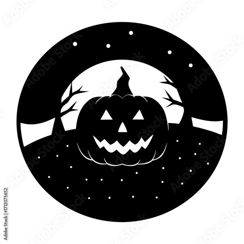 Pumpkin With Spooky Witch Hat Icon Vector Silhouette