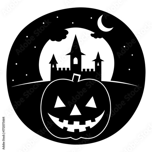 Pumpkin With Stem And Carved Face Icon Vector Silhouette