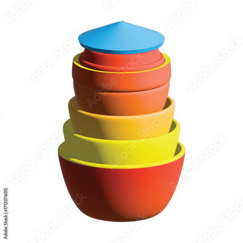 3D Nested Bowls – Conical Stack with Color Gradation from Red to Blue