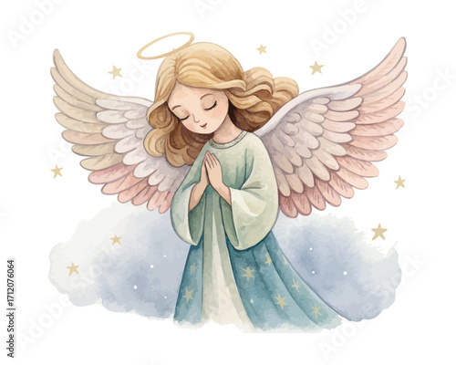 Watercolor Angel with Wings Christmas 