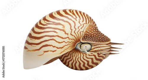 Принти на полотні Isolated Nautilus Pompilius shell with brown stripes and spots, marine biology c