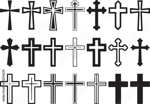 Christian Cross Symbol Collection Religious Faith and Spirituality Icons Vector Art