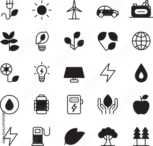 Eco Icon Set Environmental Sustainability Symbols for Green Energy and Conservation Efforts