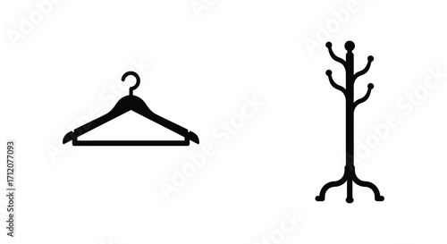 Photos Simple black and white illustration of a coat hanger and a coat rack