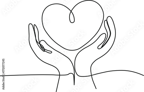 Hands Holding Heart – Minimal Line Art of Love and Care