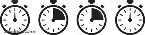 Stopwatch Timer Icon Set Black Silhouette on Transparent Background Time Measurement Tool Collection