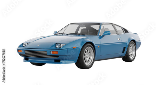 Isolated blue vintage sports car concept, stylish automotive transport design rendering