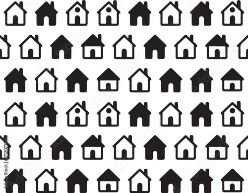 House Icon Pattern Black Silhouette on Transparent Background Real Estate Symbol Collection