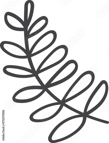 Hand-drawn leaf illustration PNG with transparent background, botanical doodle leaf design, minimal decorative foliage element for nature, eco, organic and floral design projects