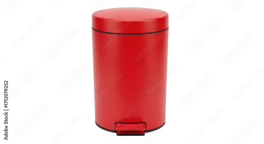 Obraz premium Isolated red cylindrical trash can with foot pedal, suitable for kitchen or bathroom use