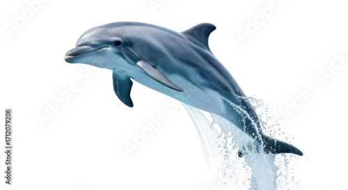 Obraz Isolated bottlenose dolphin jumping out of water with splash in air; marine life mammal
